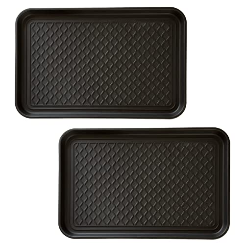 All-Weather Indoor/Outdoor Mat for Boots - Weather-Resistant Hard Plastic Shoe and Boot Tray with Raised Edge by Stalwart (Black, MEDIUM)
