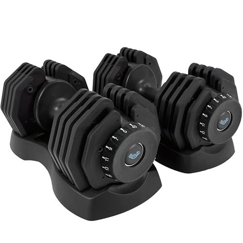 BRAINGAIN Adjustable Dumbbells Set 12.5kg / 24kg / 40kg Pair | Space Saving Adjustable Weights for Home Gym | Multiple Dumbbells in One | Smart Click Technology