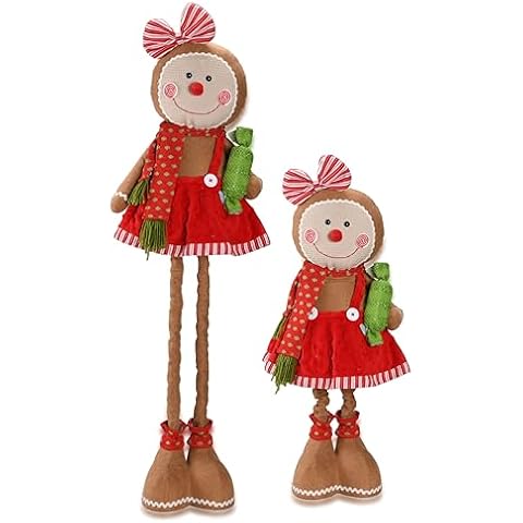 WORLDECO 2024 Christmas Large Adjustable Gingerbread Man Decorations, Animated Plush with Red Bow and Long Stretchable Legs, Xmas Handmade Decorations for Indoor, Present for Family and Friends Cover