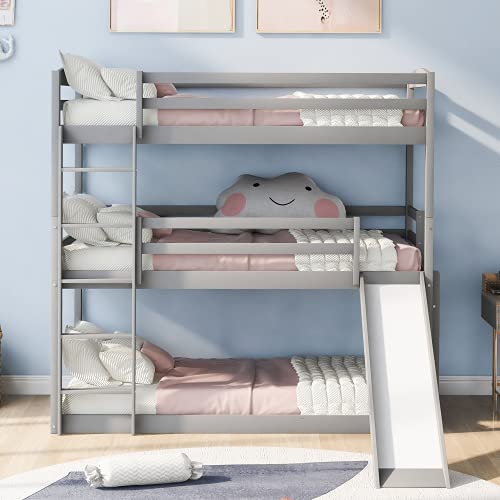 Triple Bunk Bed Twin Triple Beds with Slide, Wood Bunk Bed for 3 Kids