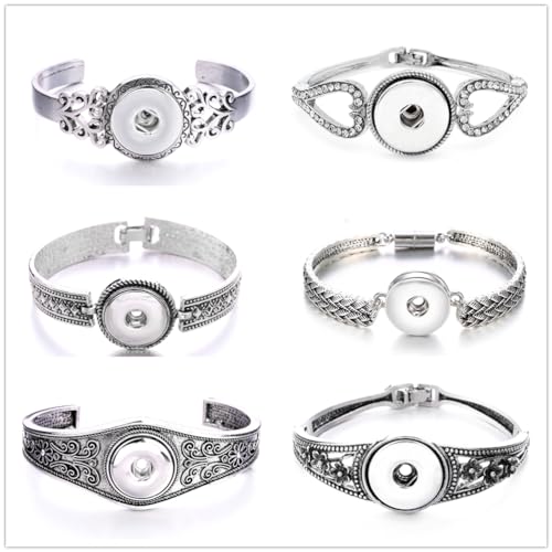 6pcs Snap Charms Bangle Snap Jewelry Bracelets fit 18MM for Women DIY Snap Buttons
