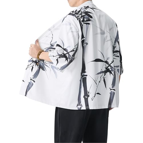 Image of PRIJOUHE Men's Lightweight Kimono Jacket Seven Sleeve Open Front Cardigan Coat Japanese Style Bathrobe