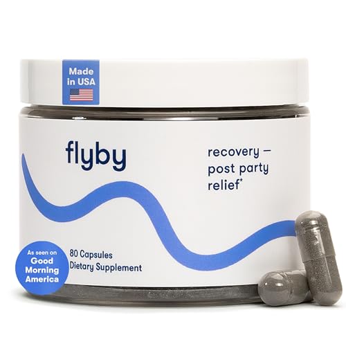 Flyby Recovery Supplement - All The Hang, Without The Over!™ - with DHM, Milk Thistle, Vitamin C, Activated Charcoal, and Apple Cider Vinegar - Pre & Post Drinking Formula (80 Count)