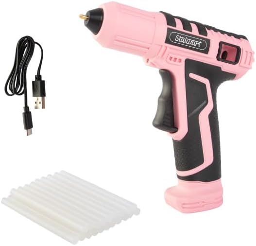 4V Cordless Hot Glue Gun - Wireless Glue Gun Kit with 15 Second Warm-Up Time and 20 Sticks - Crafting and Classroom Essentials by Stalwart (Pink)