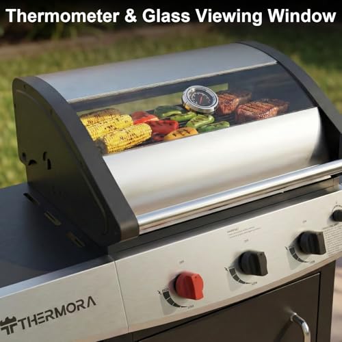 Image of 4 Burners Propane Gas Outdoor Grill 50000 BTU, 553 Sq.in, Side Burner, Porcelain-Enameled Grates, Stainless Steel Propane Grill Outdoor Cooking, Patio Garden Family Barbecues Party