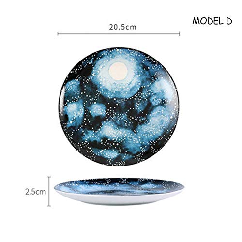 AAJKA Plate Ceramic Starry Tray 8Inch Flat Dish Bone Porcelain Plate Hand-Painted Breakfast Dish Creative Tableware 1Pc,Model D