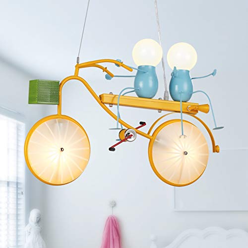 Preisvergleich Produktbild Kronleuchter Fahrrad Kronleuchter Karikatur LED Deckenleuchte gelbes Fahrrad Kronleuchter Lampenschirm Glas Kinderzimmer Schlafzimmerlampe Junge Raumlampe, Schlafzimmer kreativer Raum Spielzeug Kinder