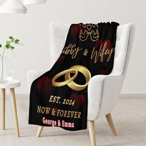 Mercuryelf Custom Wedding Throw Blanket - Soft, Fuzzy & Warm - 40x50 Inches Marriage Prayer Blankets for Bride, Groom - Black Modern Throws Gifts for Newlywed Couples