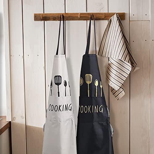 Yuroochii 2 Pack Kitchen Apron with Pocket for Women Men Chef,Unisex Chef Apron Waterproof,Hand-wiping,Bib Aprons for Cooking Painting Housework Gift for Housewarming Holidays - L - Black