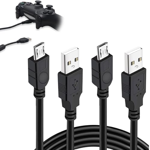 2 Stück 3M PS4 Controller Ladekabel,Micro USB Kabel Ladekabel für Playstation 4/Sony PS4/PS4 Slim/Nacon PS4 Pro/Xbox One/One S/One Elite/Microsoft One X Controllers Schnellladekabel (Schwarz)