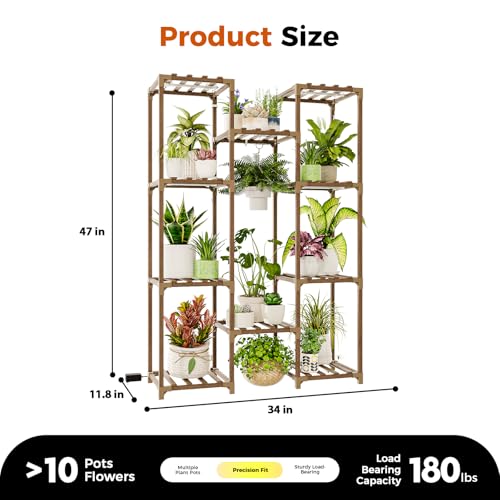 Image of Bamworld Plant Stand with Grow Light Plant Shelf for Mutiple Pots Large Plant Holder for Living Room Patio Boho Home Decor for Gardening Warm Light