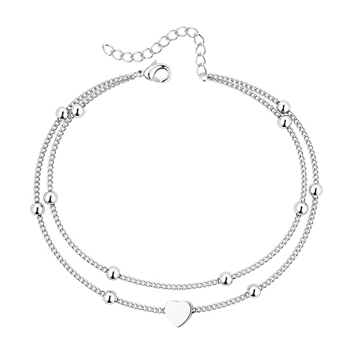 JeweBella Bracelet de Cheville Femme avec Coeur Perle en 18K Or Chaîne de Cheville Argent Or Acier Inoxydable Réglable Bracelet Cheville pour Femmes et Filles Bijoux...