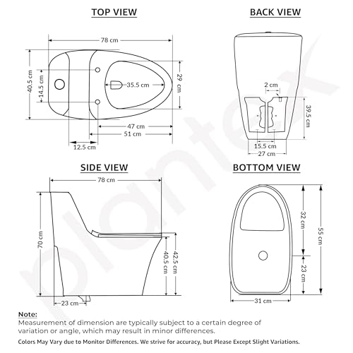 Image of Plantex Ceramic Toilet for Commode /Siphonic Vacuum Jet Flush Ceramic Western Commode /One Piece Western Toilet with Soft Closing Toilet Seat - S Trap (Black)