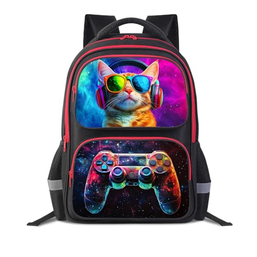 HiGaits Cartoon Kids Backpack for School - 17 Inch Lightweight Bookbag with 3D Reflective Design & Luminous Safety Strips | Durable 600D Polyester Adjustable Straps for Ages 6-18