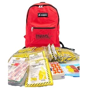 PrepareSurvive City Earthquake Kit is Designed as a City Home or Apartment gobag. 72 Hour Emergency Kit, 2-Person, 3-Day Backpack. Includes Food, Water, First Aid, Blankets and Ponchos.