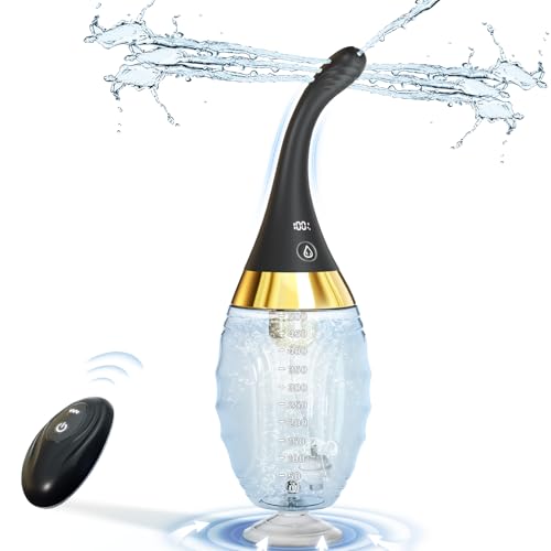 Anal Douche Enema Kit Anti Backflow Enema Bulb for Men&Women Colon Cleanse, Remote Control Electric Douches with Bendable Nozzles 7 Spouts 5 Mode, 16.9oz