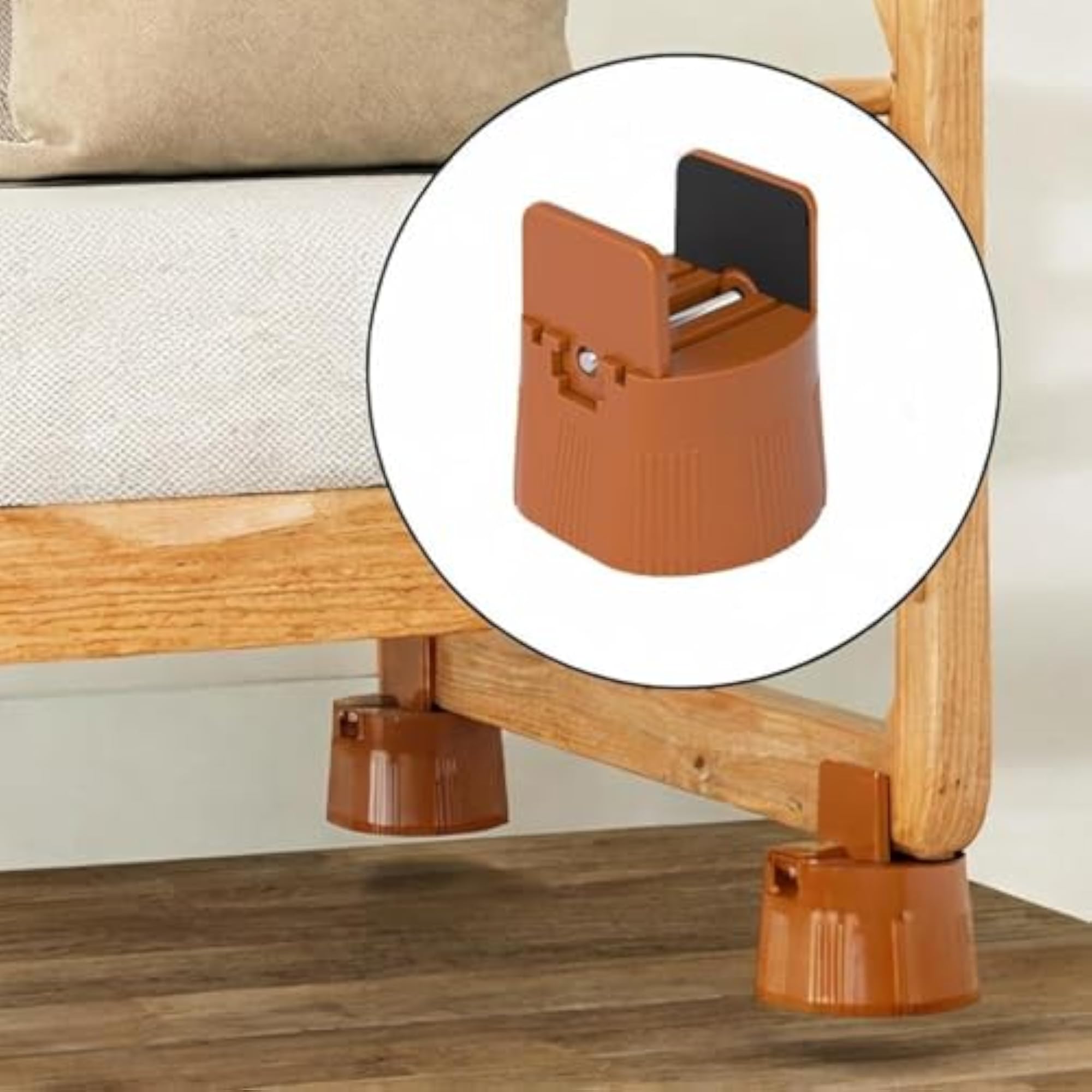 Bed Leg Riser with Adjustable Screw Clamp, Brown