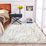 ORINOVA 5x7 Area Rug White and Gray Washable Shaggy Faux Sheepskin Fur Rug for Living Room Large Nursery Rug Teen Room Home Décor