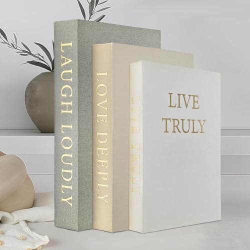 YKANYN Aesthetic Decorative Books, Set of 3 Linen Fake Book