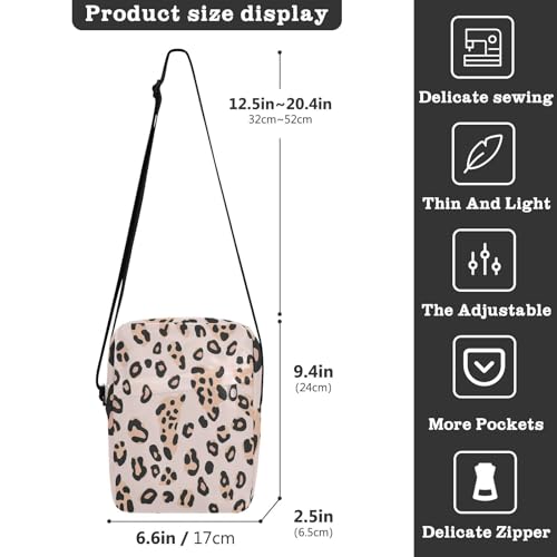 messenger bag mens shoulder bag Casual Purse Cross Body Adjustable Strap for Shopping Shopping- Beige Leopard3