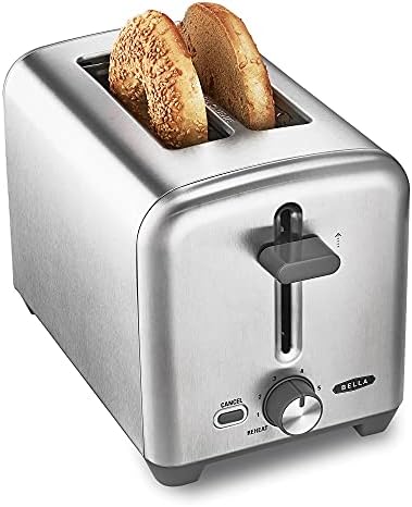 bella Stainless Steel 2 Slice Toaster with Extra Wide Slots & Removable Crumb Tray, 6 Browning Options, Auto Shut Off & Reheat Function, Toast Bread, Bagel & Waffle