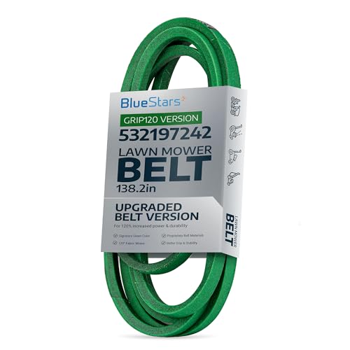 [Upgraded Grip120] BlueStars 532197242 197242 Deck Belt - for 48 Deck Husqvarna YTH24V48 YTH24K48 YTH2348 YTA24V48 Craftsman AYP Poulan Lawn Mowers | Aramid Cord | 138.2