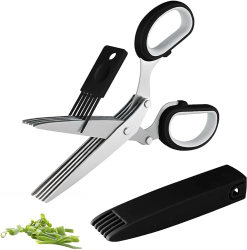 Lista de Tijeras de diseño - solo los mejores. 43 U Chef Tijeras de cocina para hierba/Tijeras para cilantro, cebollinos y más/Uso profesional/Diseño multipropósito de 5 cuchillas con funda de seguridad