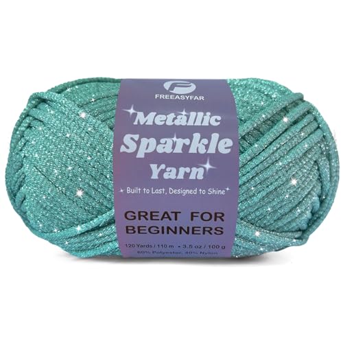 Image of Metallic Sparkle Yarn for Crochet and Knitting with Easy-to-See Stitches, Worsted Weight Medium #4, Beginners Yarn for Amigurumi, Bags, Handmade Gifts, Home Decor (Seafoam, 1 Pack)