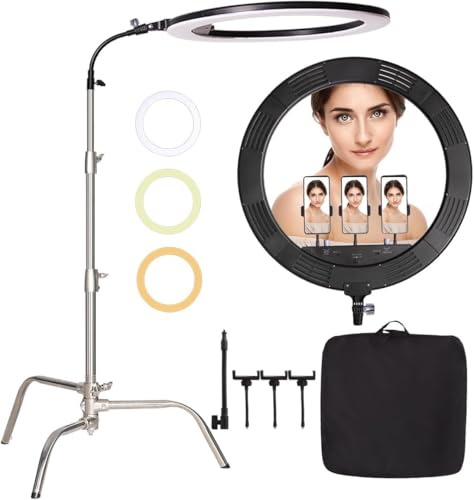 Anneau lumineux LED 25" bicolore doté d'un support de photographie ajustable en acier