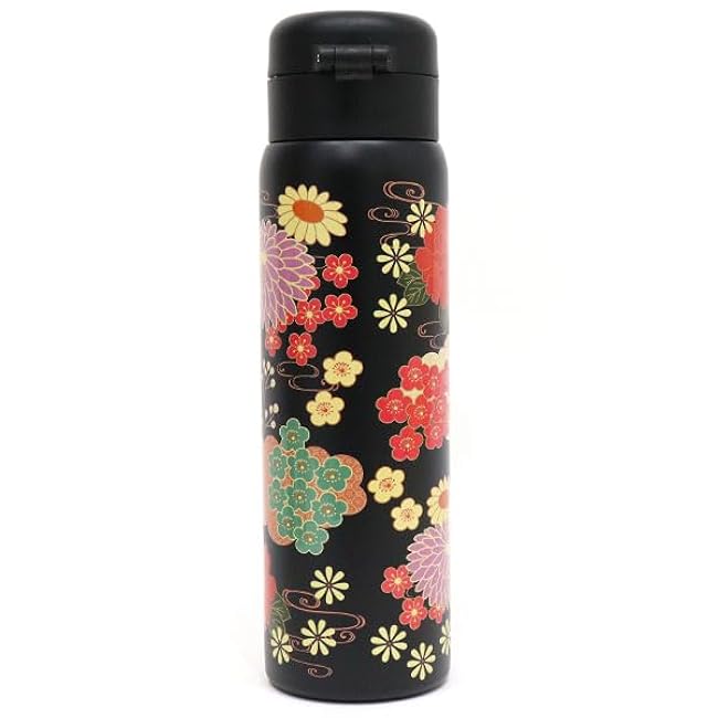 Makie japanese print Stainless bottle, Hot&Cold Bottle 480ml, Cute Water Bottle, Modern Water Bottle, Stainless Steel bottle with One-Touch Quick-Open, Japanese Flower Print, Japan