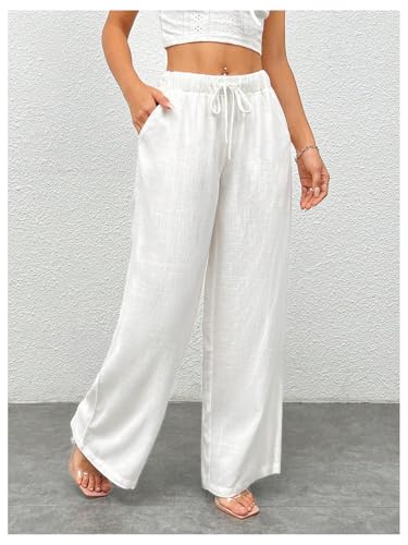SOLY HUX Women's Drawstring Waist Wide Leg Palazzo Pants Summer Loose Trousers with Pockets3