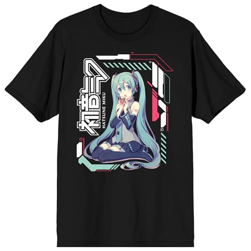 Bioworld Hatsune Miku Futuristic Patterns Adult Black Crew Neck Short Sleeve T-Shirt-Large