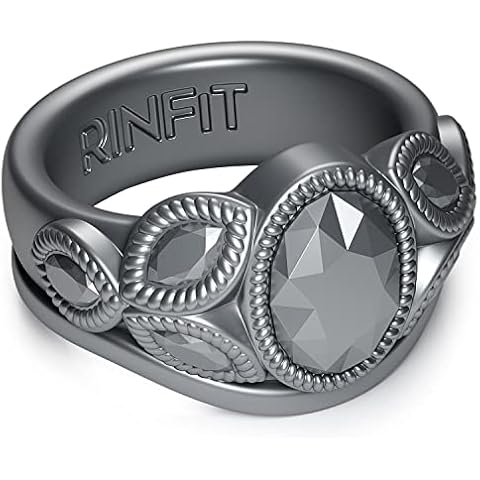 Rinfit Silicone Rings for Women - Womens Wedding Rings - Silicone Wedding Bands - Oval Rubber Ring - Patented Design - Dark Silver Ring, Size 6 Cover