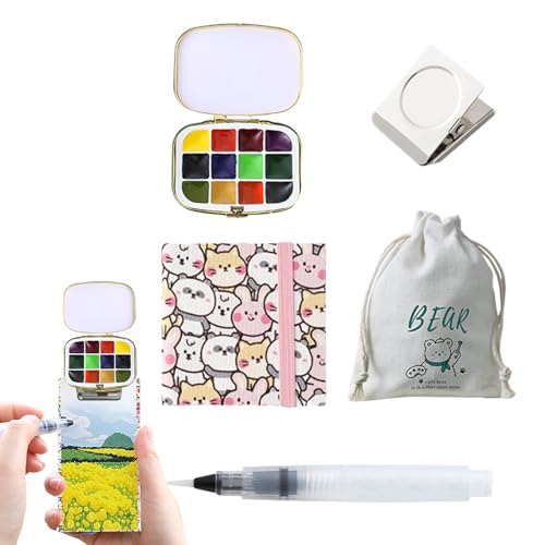 Tyinerc Set de acuarela de bolsillo,Suministros para pintura al aire libre - Kit de pintura para principiantes en pintura, actividades escolares, en casa, parque, exterior y en