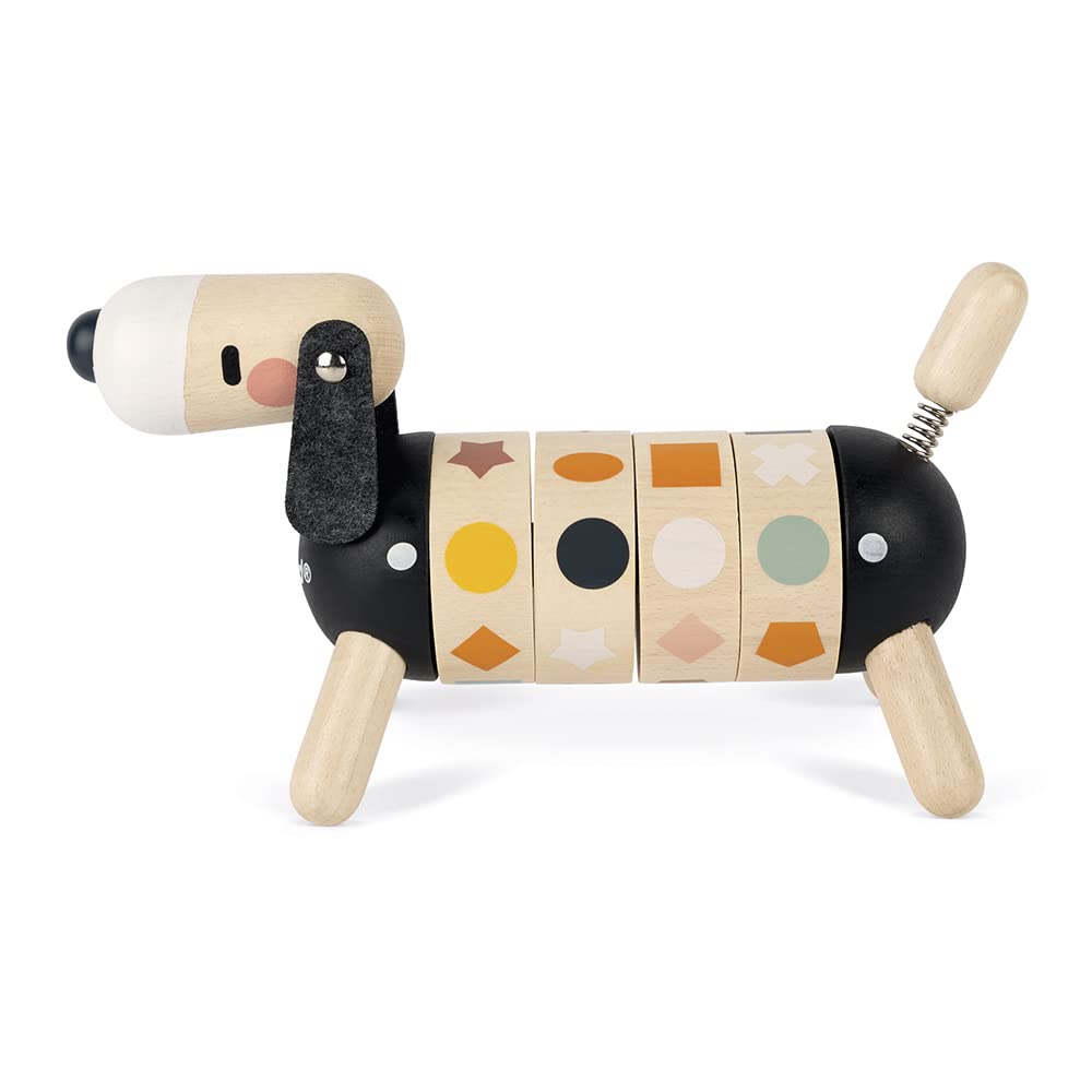 Janod - Chien des Formes et Couleurs en Bois - Collection Sweet Cocoon - Jouet d'Eveil et Premier Age Peint à l'eau - Apprentissage des Formes et Couleurs - Dès 2 Ans, J04421