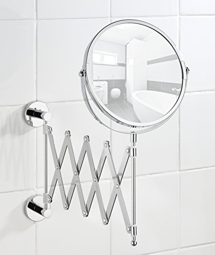 Wenko Power-Loc Telescopic Cosmetic Mirror Elegance-Adjustable, Fixing Without Drilling, Steel, Silver Shiny, 56 x 18.5 x 35.5 cm