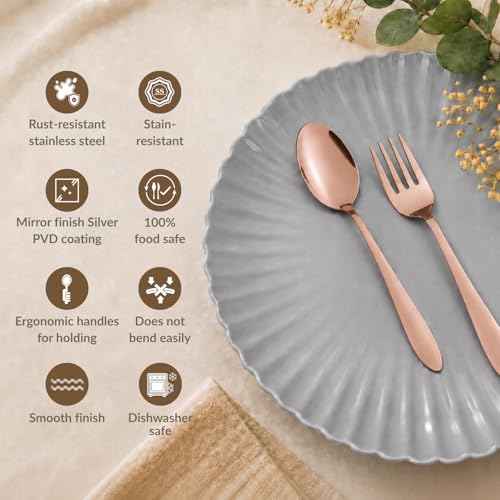 Image of Nestasia Stainless Steel 12 Piece Cutlery Set for Dining Table - Rust & Stain Resistant 6 Spoons & 6 Forks with Glossy Finish | Rose Gold PVD-Coated Flatware Set for Home, Kitchen & Gifting