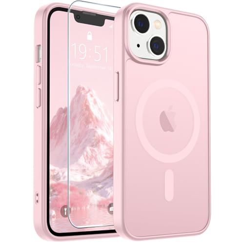Image of SUPFINE Magnetic for iPhone 15 Plus Case & iPhone 14 Plus Case with Screen Protector (Compatible with MagSafe)(Military Grade Drop Protection) Translucent Shockproof Phone Cover,Light Pink