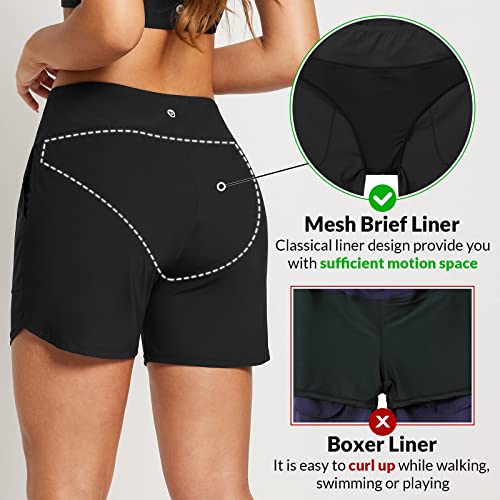 Baleaf Women'S Swim Shorts Tummy Control Modest Swimsuits Bathing Suit Bottoms 5 Inch Board Shorts Beach Trunks With Pockets Black M thumb #3