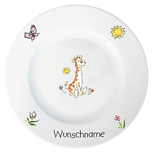 Kindergeschirr Kinderservice 5-tlg. Kinder Service Set aus Porzellan Teller Becher Schale personalisierbar mit Wunschname Name Kindergeschirr mit Namen personalisiert (Giraffe)