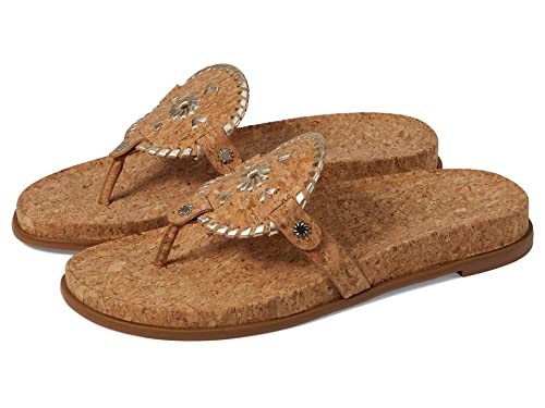 Jack Rogers Collins Casual Sandal For Women - Leather Glossy Upper, Patterned Whip-Stitched Details Cork/Platinum 8.5 M #TOP3