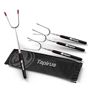 Tapirus Marshmallow Roasting Sticks | Set of 4 Extra Long Retractable Campfire Sticks | Protect Kids with Insulated Handles | Extendable Smore & Hot Dog Skewers | Heavy Duty Metal Camping Accessory