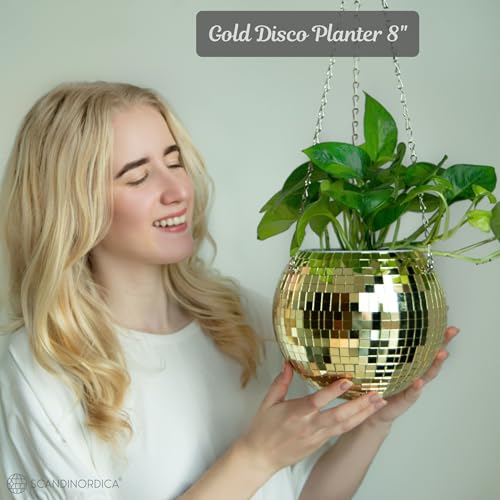 SCANDINORDICA Disco Ball Planter, Disco Ball Plant Hanger, Mirror Disco Planter with Chain, Macrame Hanger - Image 2