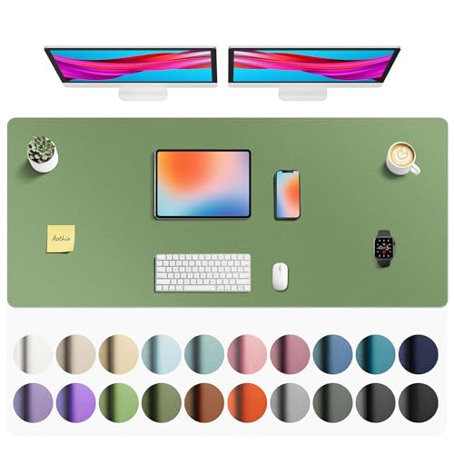 Image of Aothia Faux Leather Desk Mat - Non-Slip PU Leather Desk Blotter, Waterproof Writing Surface, Large Desk Pad for Office & Home (Olive Green, 55 inch x 24 inch)