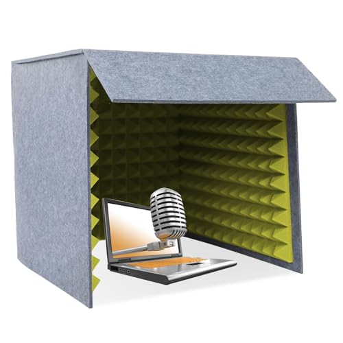 Cabina Acústica Cuadrada Moderna, Pequeño Estudio Portátil de Grabación, Caja de Aislamiento Acústico Amarilla para Voz, Cubierta Plegable de Escritorio para Grabación miniatura 1