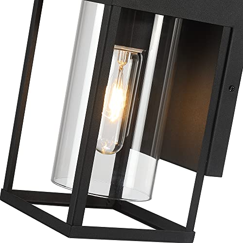Lampression 2-Pack Black Outdoor Wall Light Fixtures, Exterior Waterproof Wall Lantern Sconce, 9" H Outdoor Porch Light Wall Mount With Clear Glass Shade #TOP7