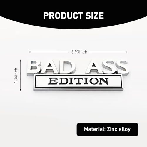Image of 1 PC Car Fender Decorative Badge Decal, 3.93 inch x 1.33 inch Three-Dimensional Bad Ass Edition Alloy Tailgate Front Grille Hood Decal, Retrofit Parts, Suitable for Most Car Models (Silver & Black)