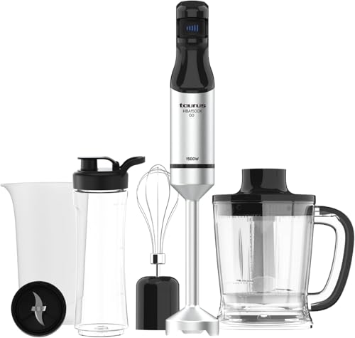 Taurus - Batidora de mano 1500W | Regulador de 20 velocidades ajustable | Función Turbo | Cuchillas de acero inox | incluye accesorios| Diseño ergonómico | Vaso medidor