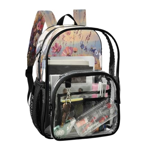 Floral Landscapes Clear Backpack - Stadium Approved Large 15.7-inch Waterproof Transparent Bag for Sports, Concerts, Work, Travel#702