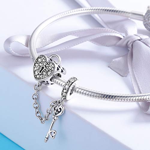 WOSTU 925 Sterling Silver Exquisite Charms Pink Love Heart Bead Charm for Bracelets The Key of Heart Charms Beads for Women Girls…2